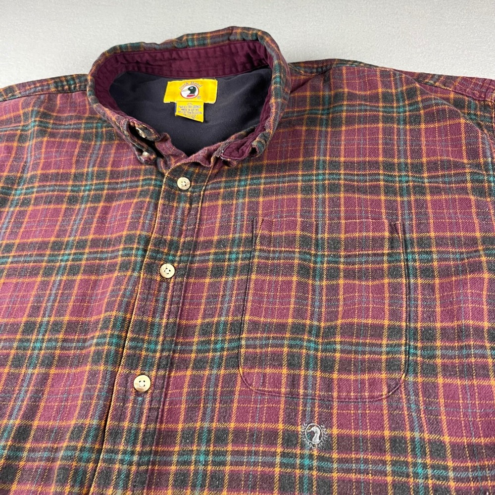 Duck Head Mens 2XL Plaid Flannel Button Down Shirt Burgundy Green Long Sleeve